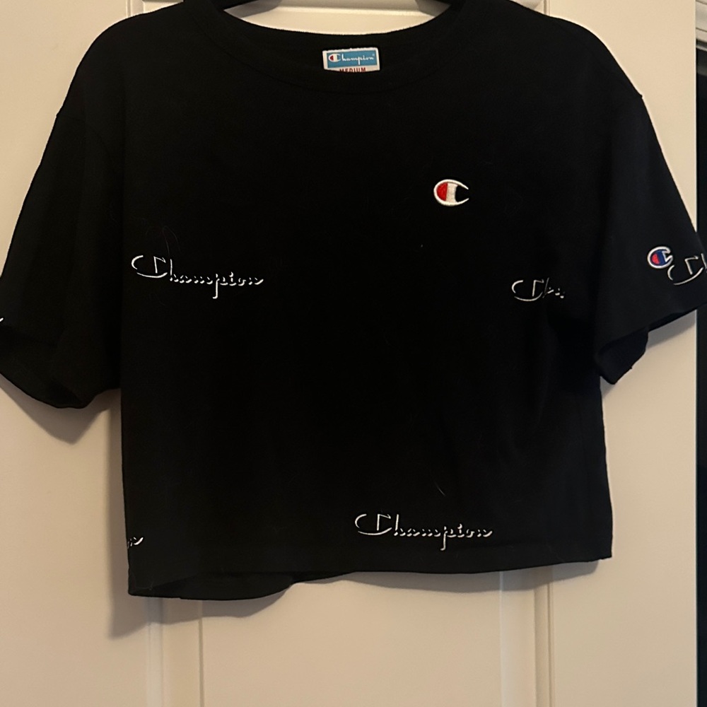 Champion Black Logo Crop Tee